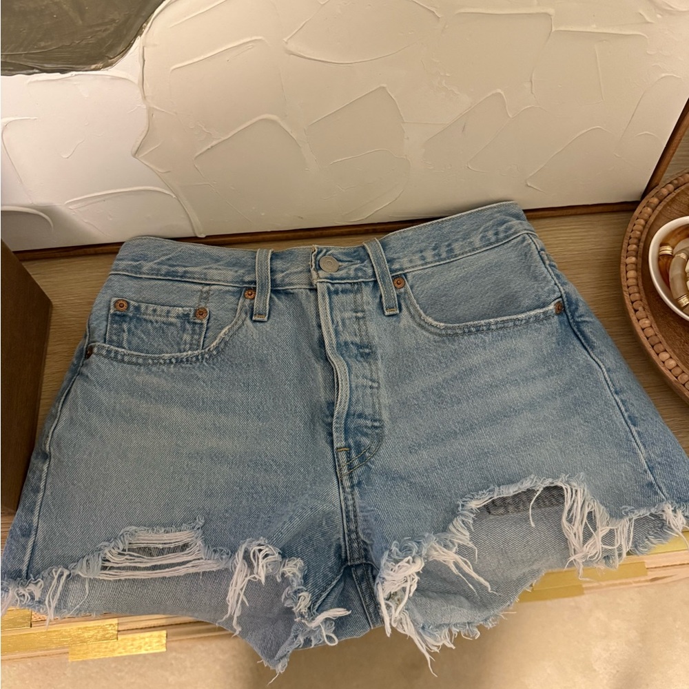 Levi's Light Blue Distressed Jean Shorts